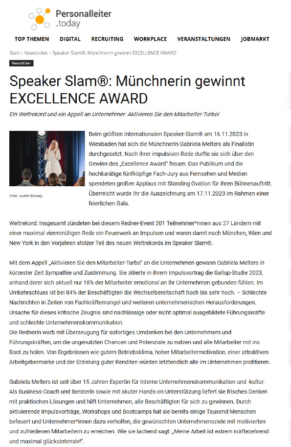 Gabriela Melters Speakerin Excellence Award Personalleiter
